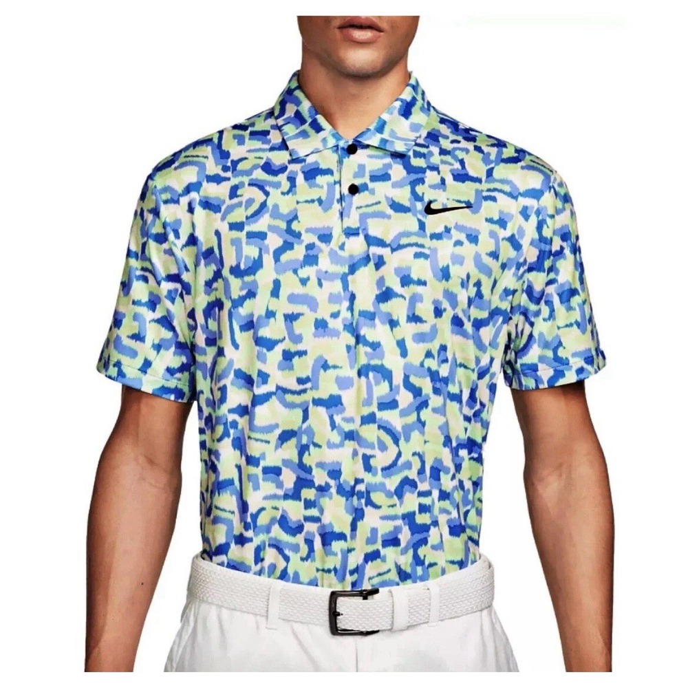 Nike Dri-FIT Golf Polo Mens L Blue Green Abstract Print FD5939-435 Short Sleeve
